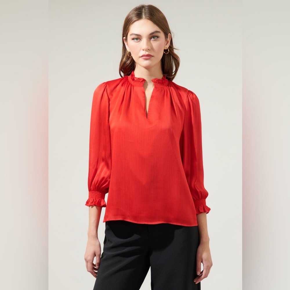 Sugarlips - Red Rodeo Split Neck Blouse - New with Tags!